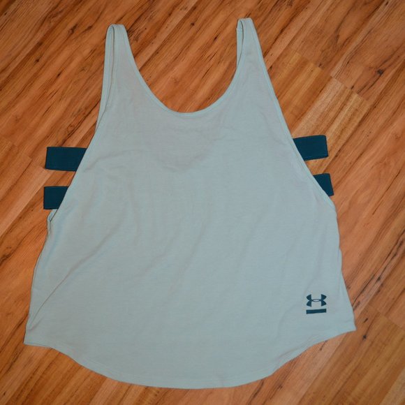 Under Armour Tops - Under Armour Large Loose HeatGear Tank Top EUC Mint Green Teal Side Bands